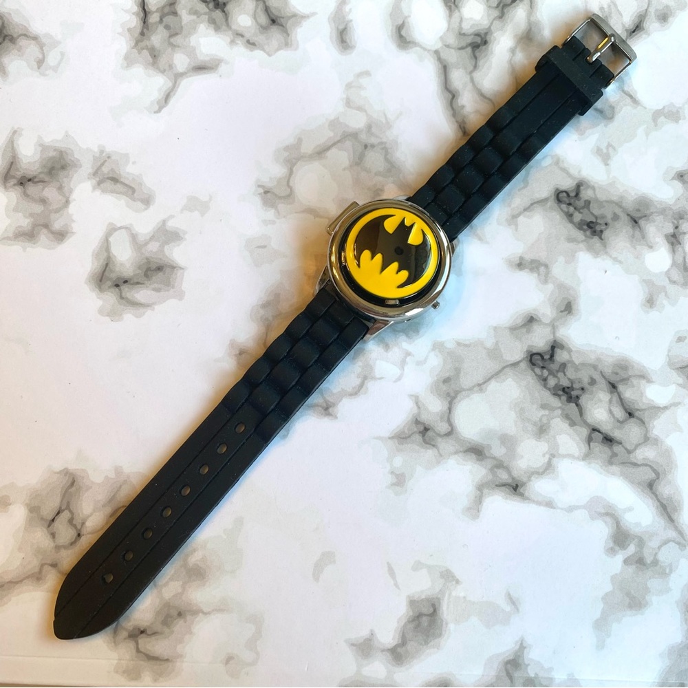 Unisex DC Comics Batman Spinning Top Digital Rubber Silicone Black Band Watch
